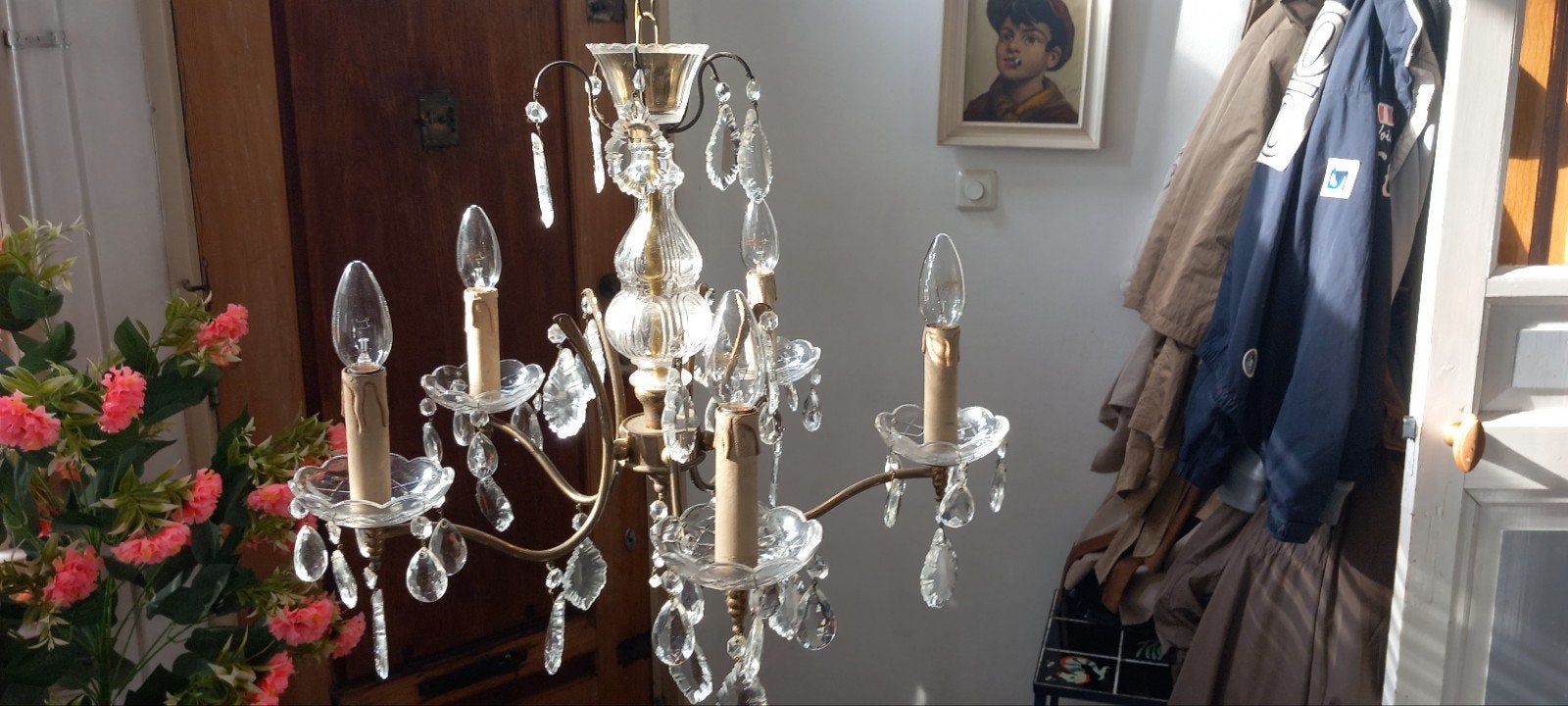 Elegante Kroonluchter met Kristallen Hangers, Antiek en Kunst, Ophalen of Verzenden