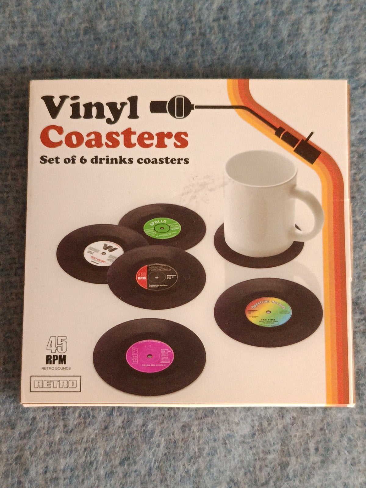 Vinyl retro Onderzetters Set v 6 in Doosje - Vintage Stijl, Ophalen of Verzenden
