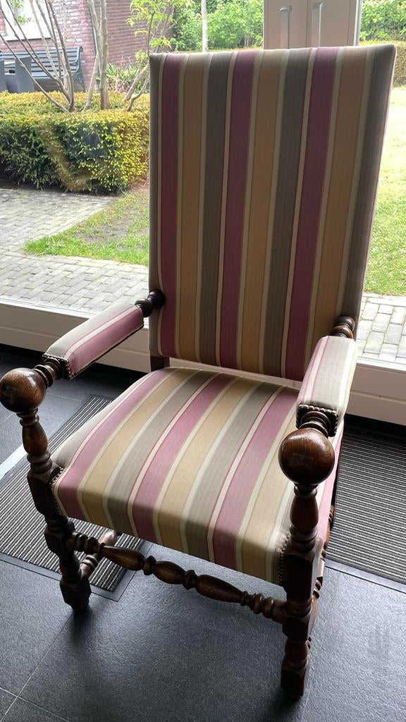 Ridderstoel / Kasteelstoel met gestreepte bekleding, Antiek en Kunst, Ophalen