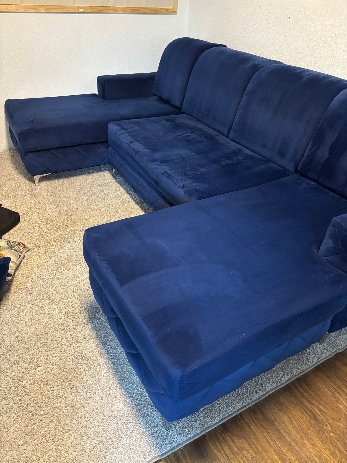 Foto 8 van Grote blauwe velours slaapbank met opbergruimte