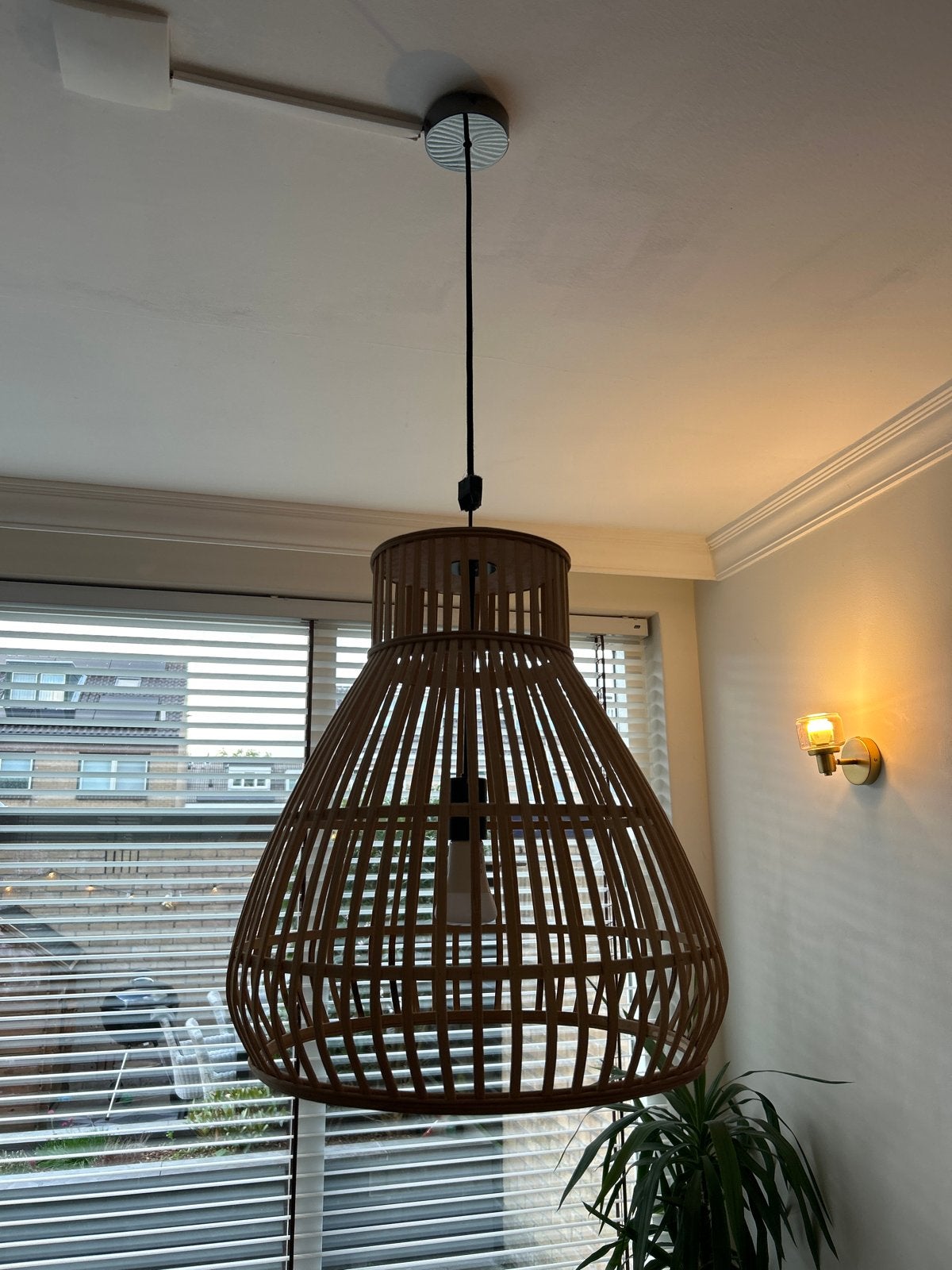 Rotan hanglamp - 50cm hoog, 40cm diameter, Ophalen, Gebruikt, Natuurlijk materiaal, E27 (groot)