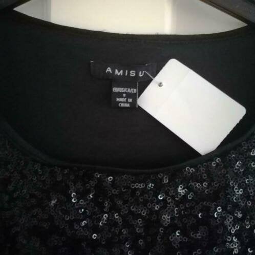 Amisu zwart feestelijk peplum pailletten topje mt S nr 29735, Amisu, ., Zwart, Ophalen of Verzenden