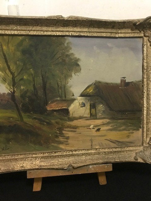 Schilderij 'Boerderij', Realistisch, Ophalen of Verzenden, Landschap, Olieverf