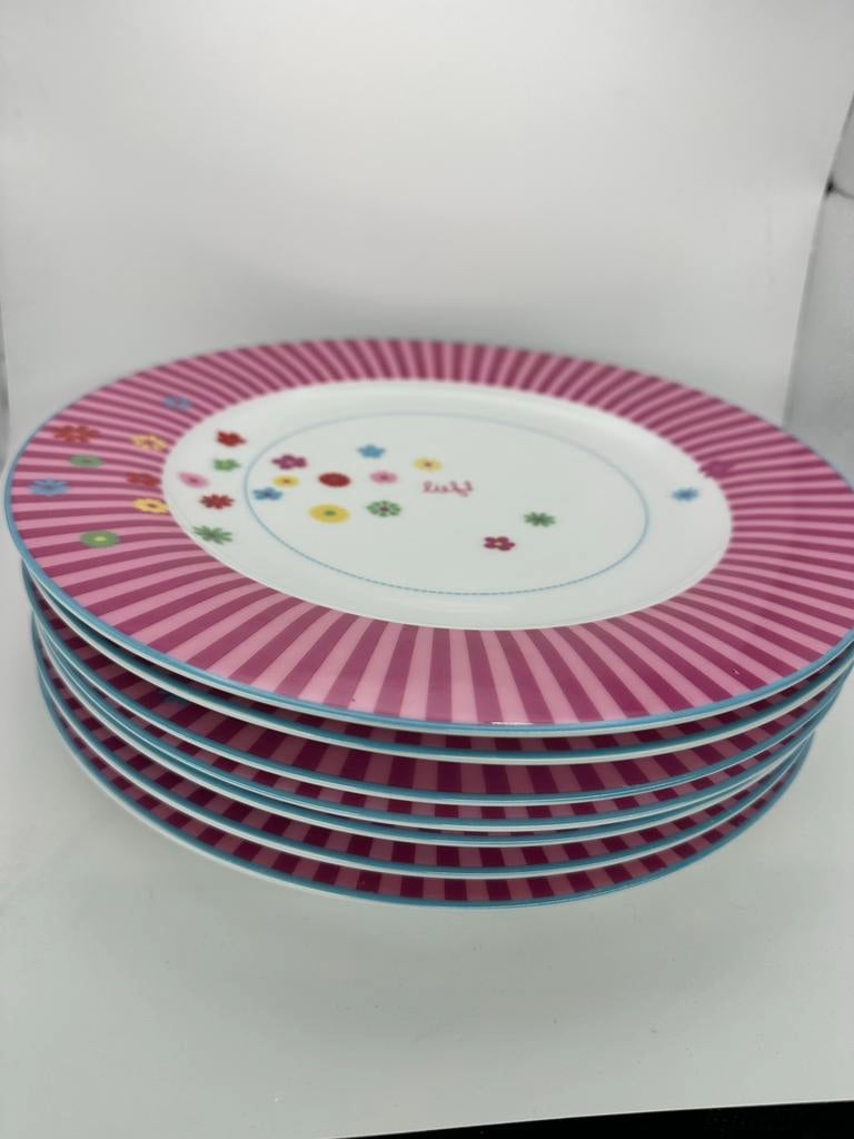 7 Lief! borden roze, Gebruikt, Keramiek, Ophalen of Verzenden, Bord(en)