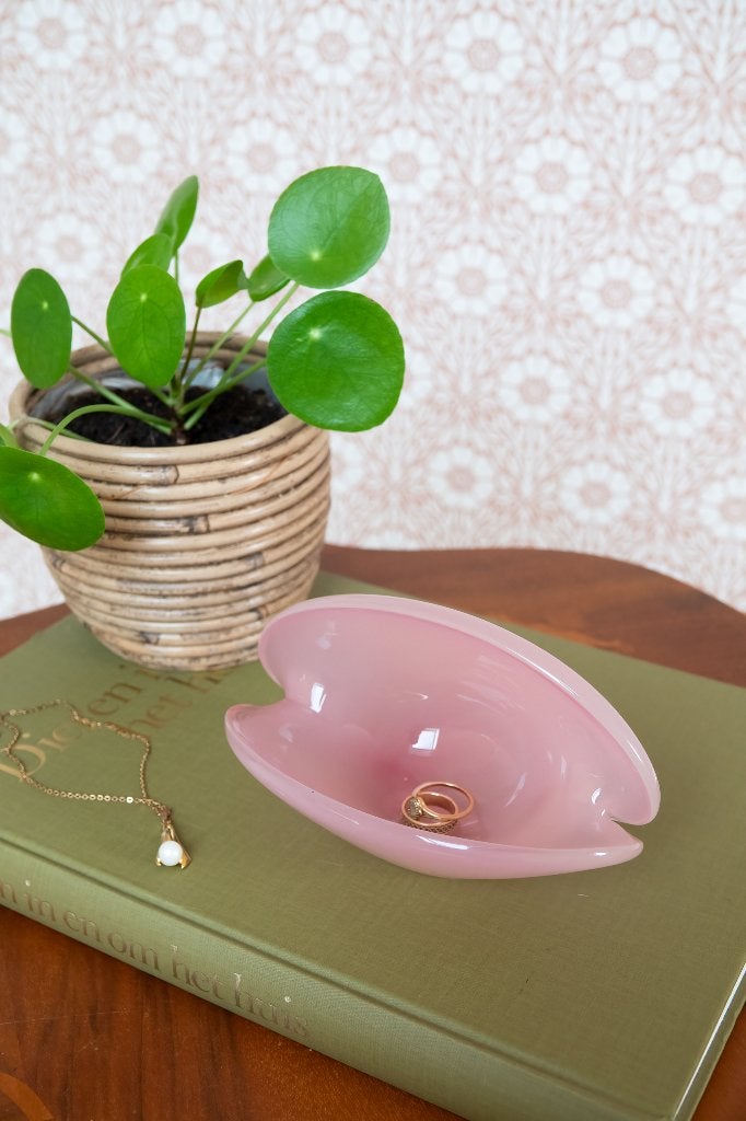 Vintage roze opaline Murano clam shell dual base, Antiek en Kunst, Ophalen of Verzenden