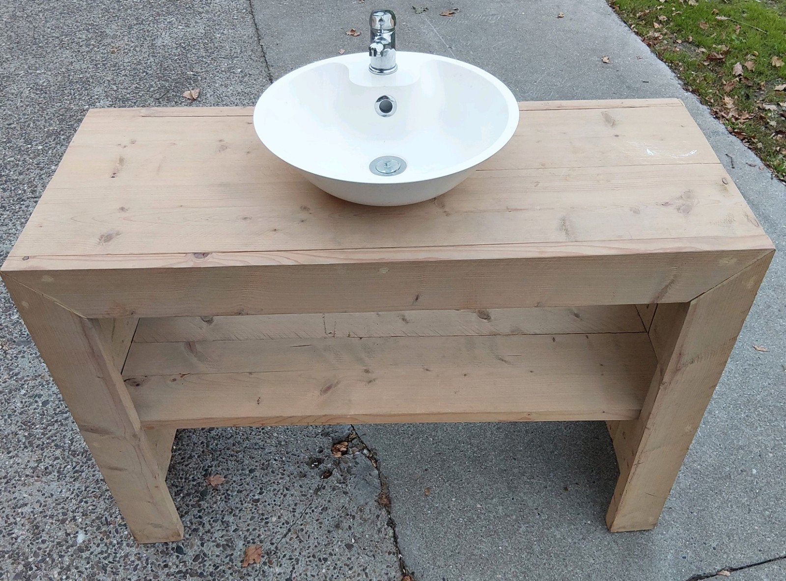 Houten wastafelmeubel met waskom en kraan 113x47x92cm, Ophalen, Gebruikt, 100 tot 150 cm, Minder dan 100 cm
