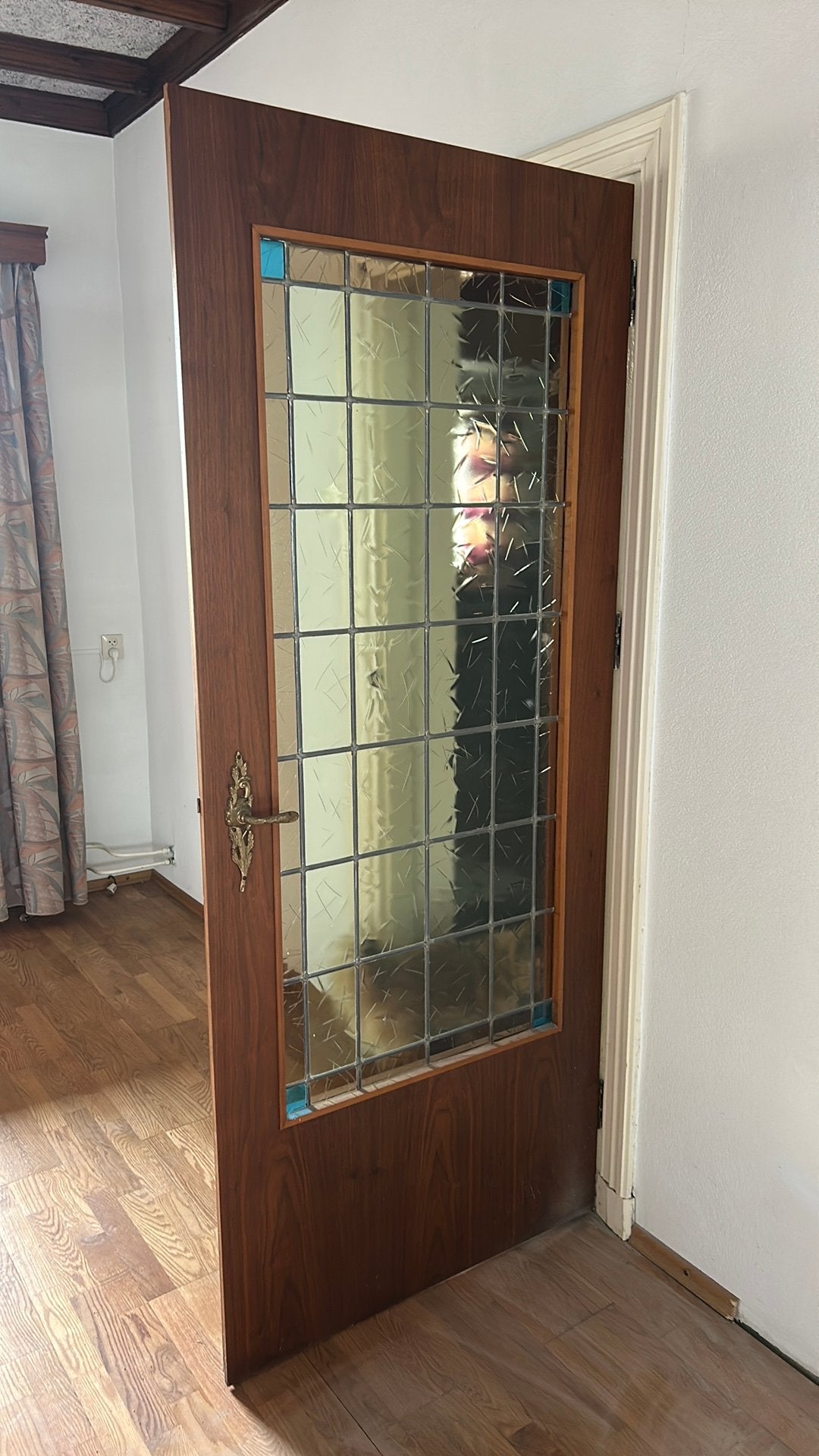 Glas in lood deur, Ophalen, Glas, Binnendeur, 200 tot 215 cm