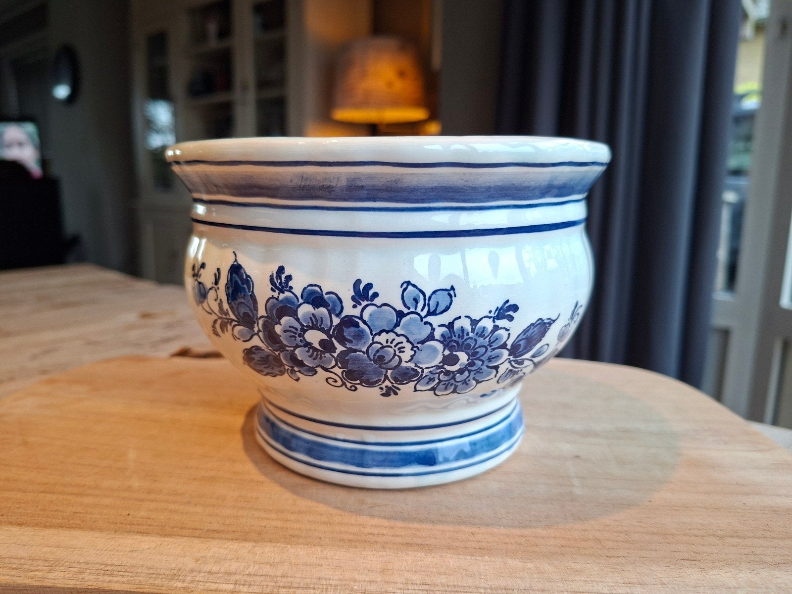 Vintage Delfts Blauwe Bloempot M16 - Ø16cm - Puntgaaf, Ophalen of Verzenden