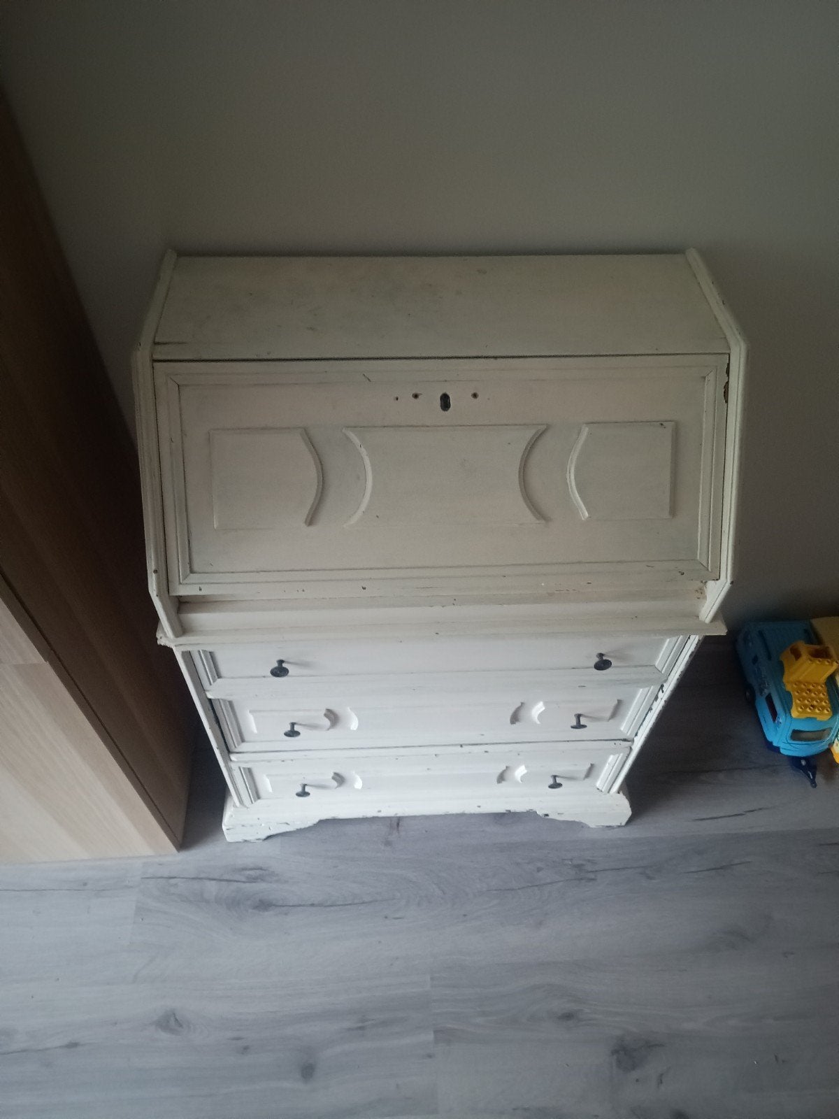 Antiek wit secretaire bureau met lades, Huis en Inrichting, Ophalen, Gebruikt, Antiek, Landelijk, Vintage