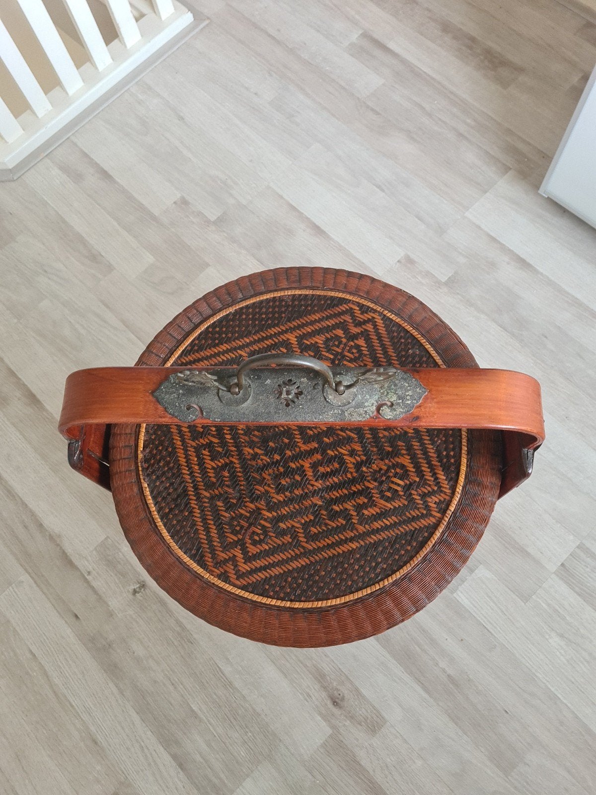 Antieke Chinese bruidscadeau mand, bamboe en hout, Ophalen of Verzenden