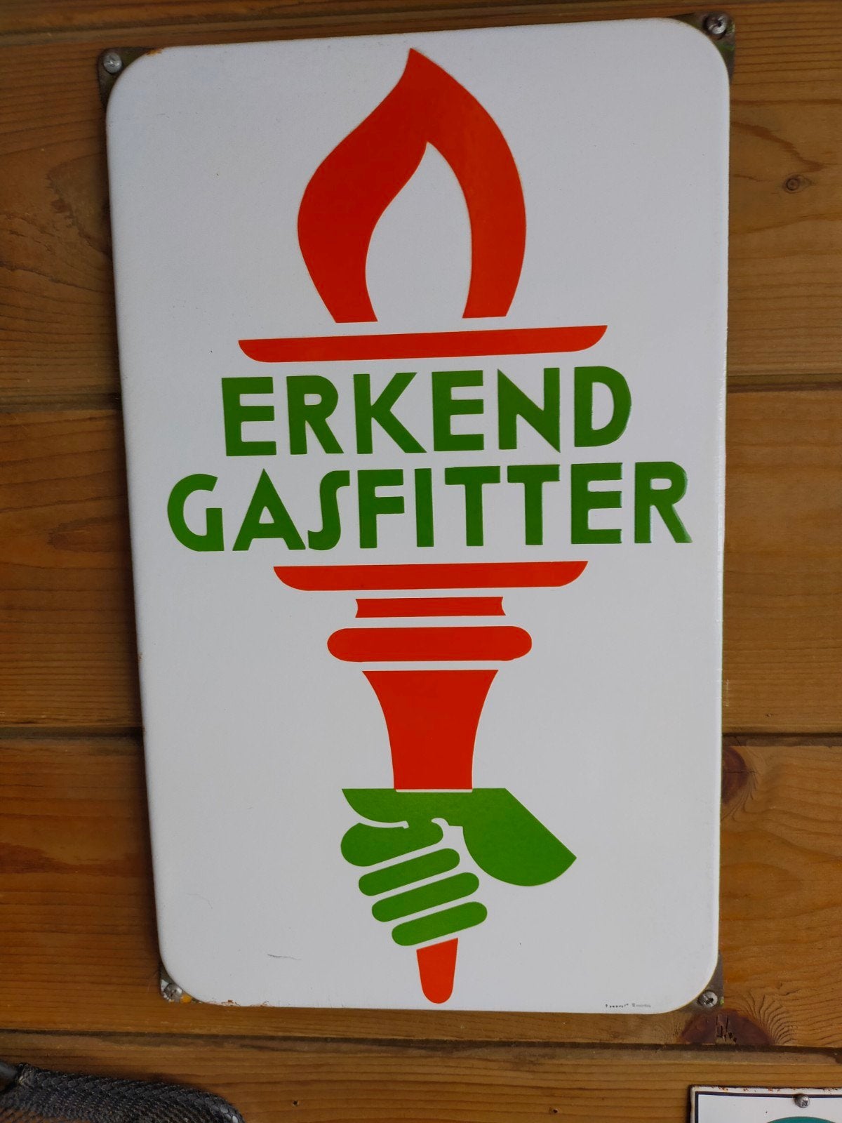 Vintage geëmailleerd Erkend Gasfitter bord, Ophalen of Verzenden