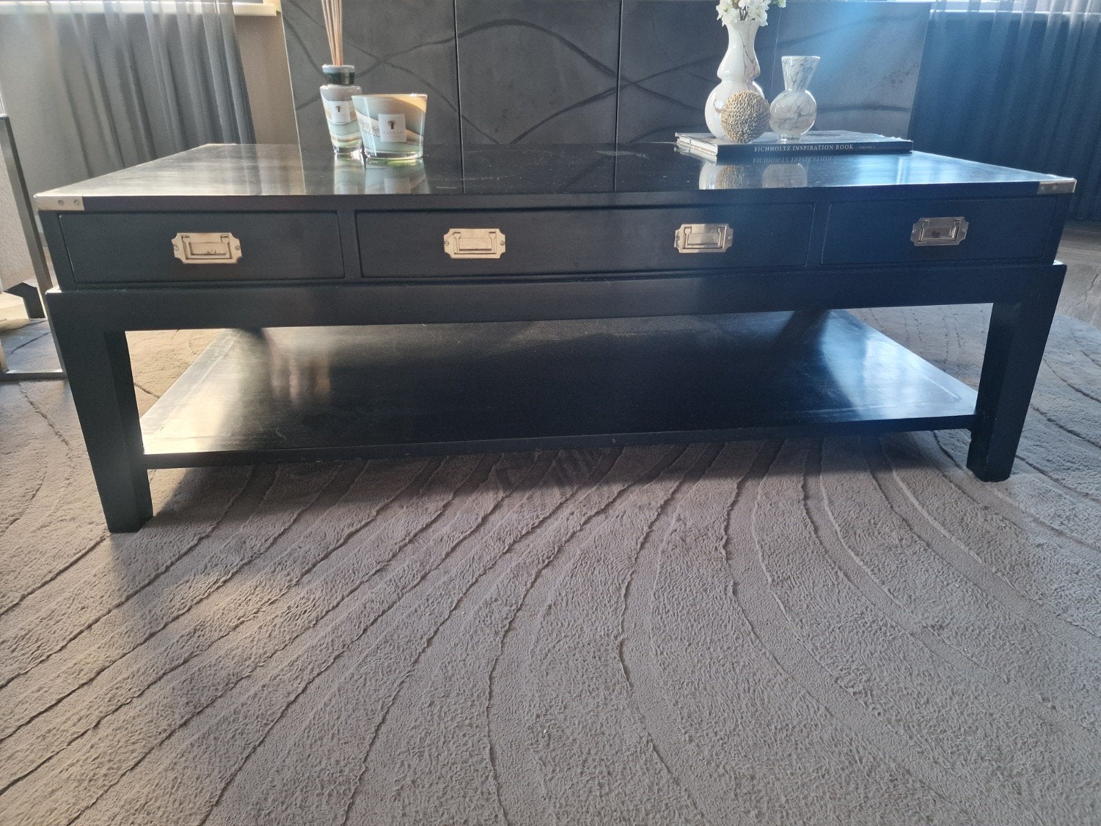2x Eichholtz millitary salontafel + bijzettafel zwart, Huis en Inrichting, Ophalen, Vierkant, 50 tot 100 cm, 50 tot 100 cm