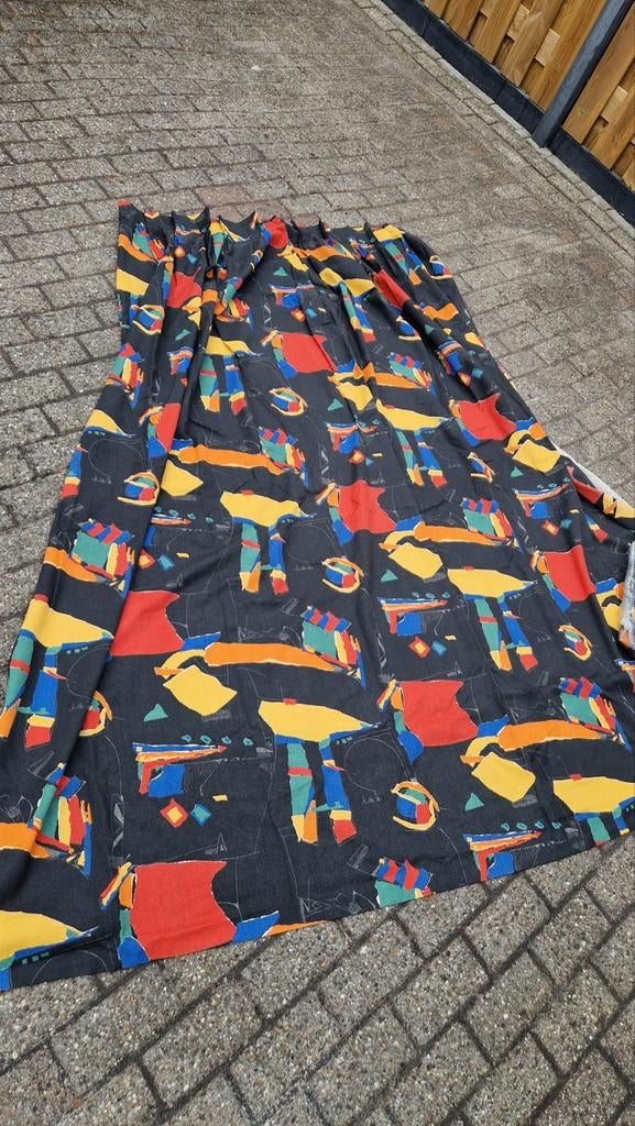 Set jaren 80 gordijnen. Memphis stijl 1980 vintage, Ophalen of Verzenden, 200 cm of meer