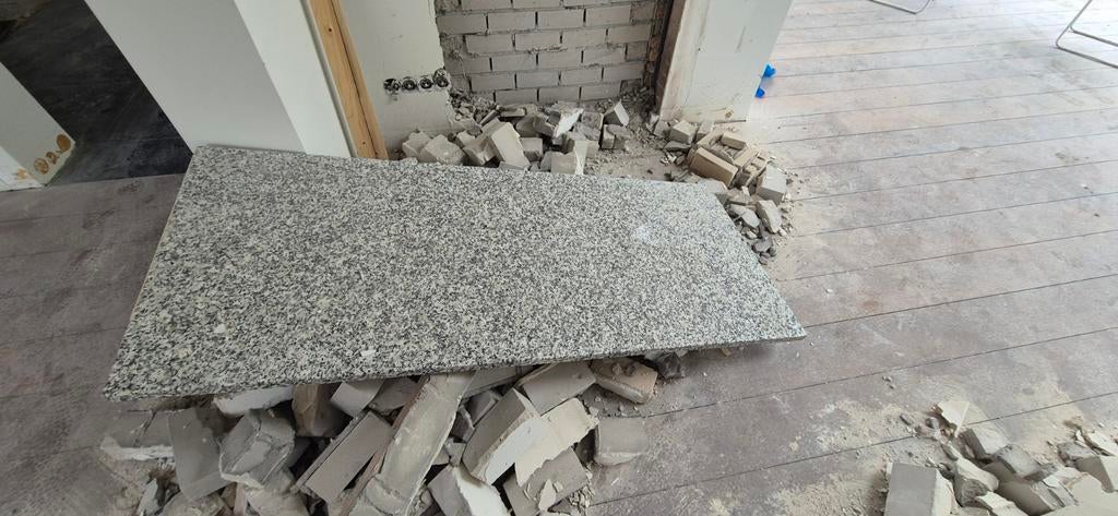 Granieten keukenblad 181x75x3 cm - Zwart/Grijs, Ophalen, Gebruikt