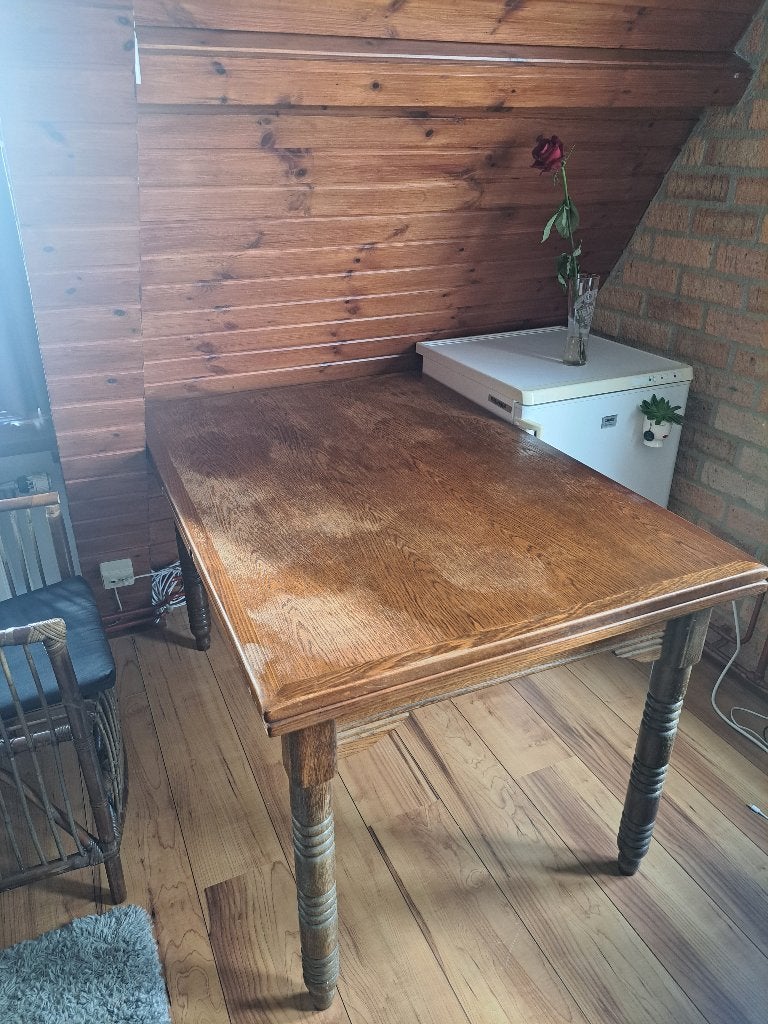 Houten uitschuifbare eettafel, Ophalen, Gebruikt, 200 cm of meer, 50 tot 100 cm