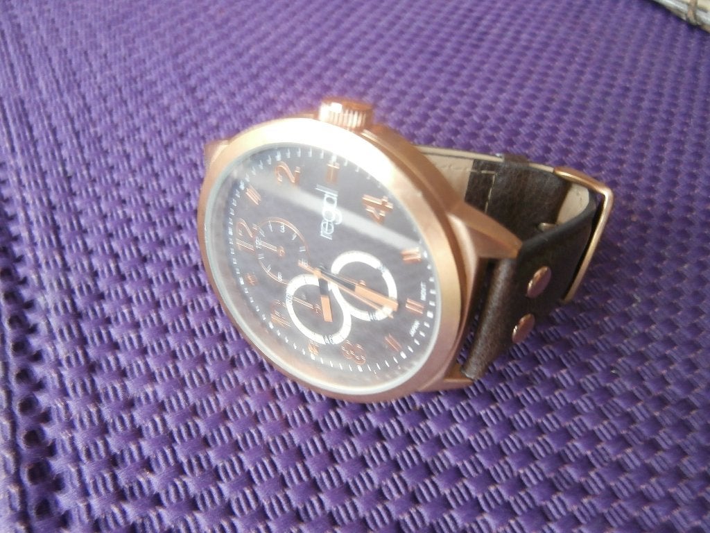 horloge heren goudkleurig stainless steal leer horlogebandje, Sieraden, Tassen en Uiterlijk, Horloges | Heren, Overige merken