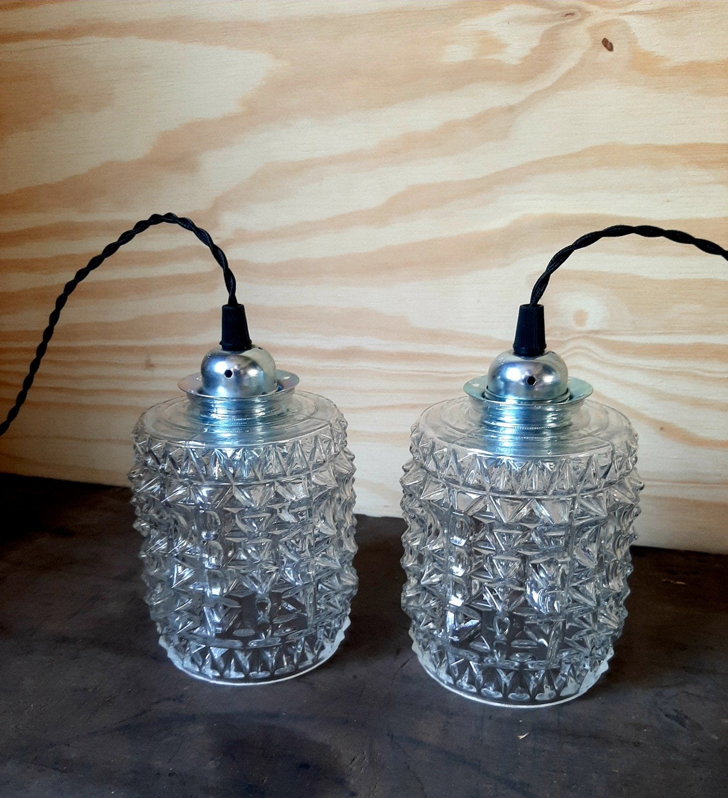 Vintage Hanglampen - (Glazen Diamant punt / Mid century), Ophalen of Verzenden