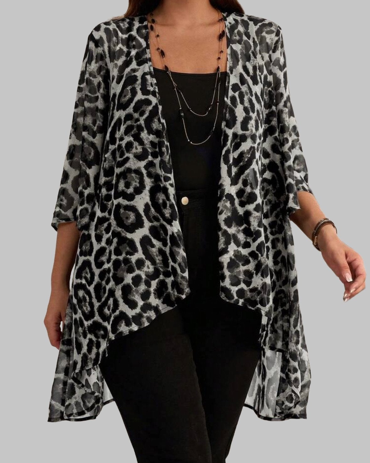 Leopard Print Kimono Vest (46-54), Verzenden, Nieuw, Zwart, Trui of Vest