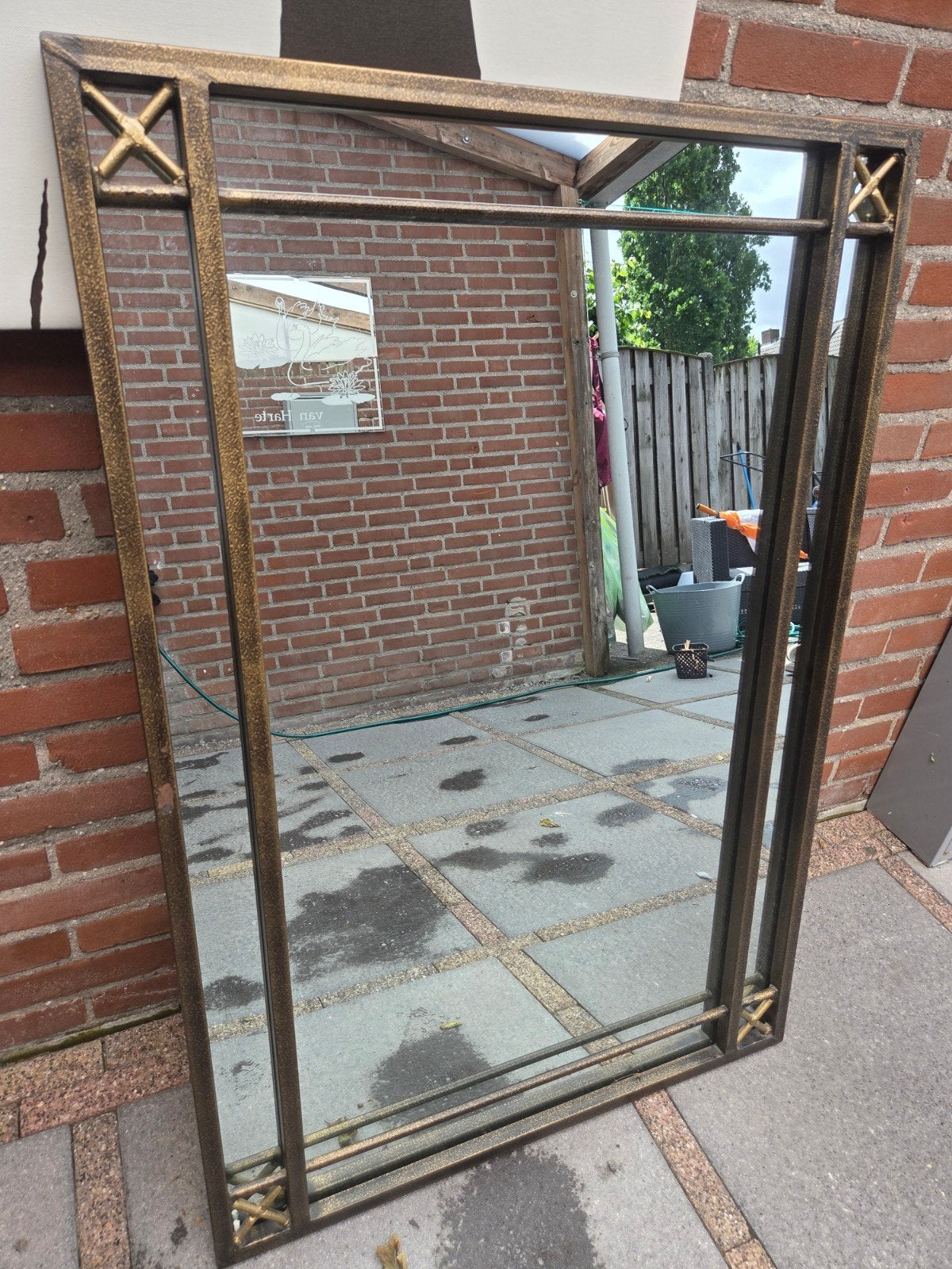 Spiegel met console tafel - Goudkleurig metaal, Ophalen of Verzenden, Rechthoekig, Minder dan 100 cm