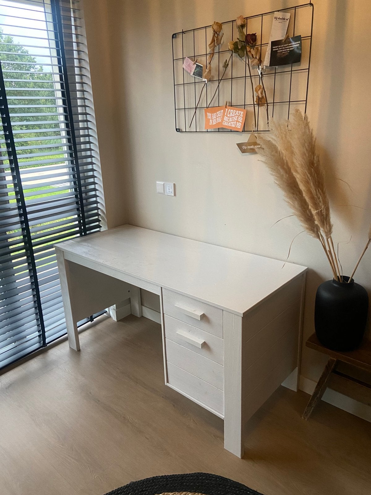 Wit bureau met lade en kastje (2 planken), Ophalen, Met lades, Scandinavisch, Spaanplaat of MDF