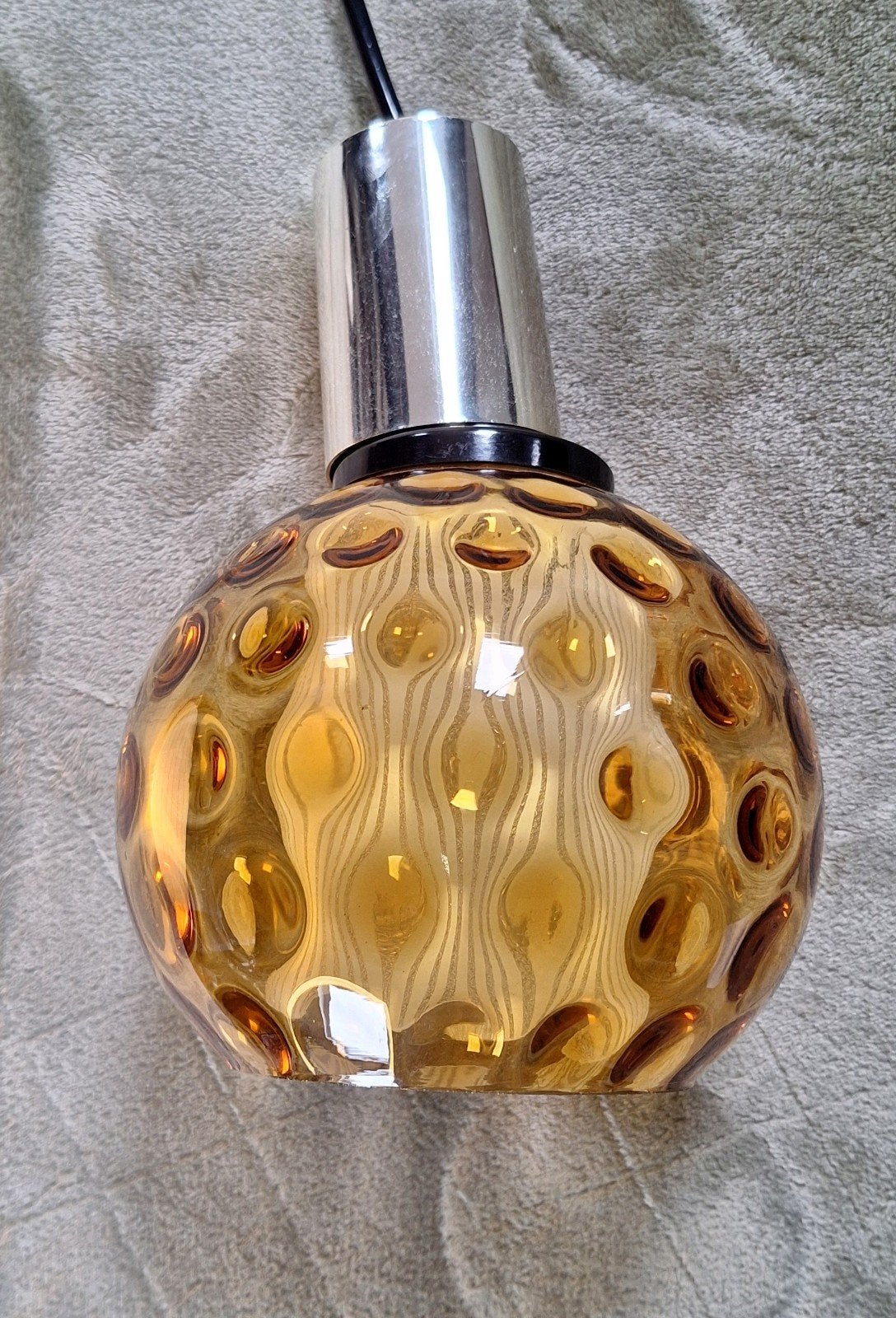 Vintage Hanglamp Lamp Design Glashütte Limburg Bubbleglas, Ophalen, Gebruikt, E27 (groot), Glas