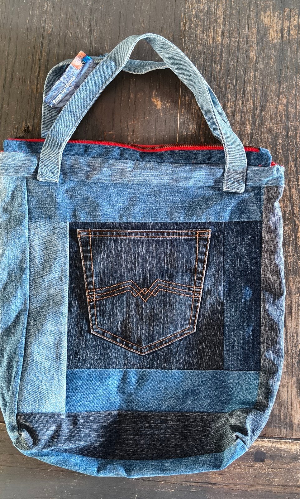 Unieke handgemaakte denim tas - Upcycled jeans, Ophalen of Verzenden, Nieuw, Blauw, Handtas
