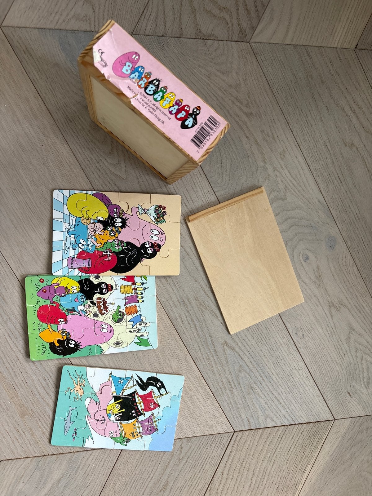Houten Barbapapa Puzzelset (4 puzzels) - 2007, 2 tot 4 jaar, Gebruikt, 10 tot 50 stukjes, Ophalen of Verzenden