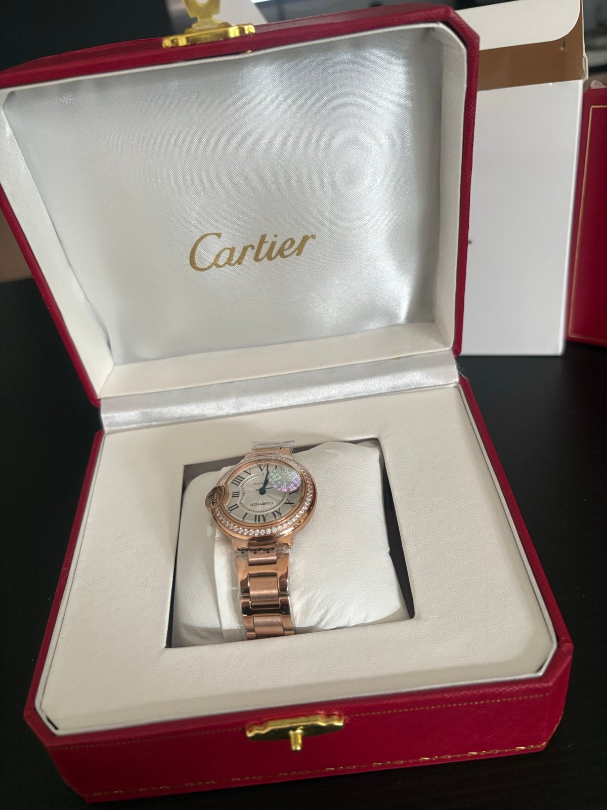 Cartier Ballon Bleu Roségoud Horloge met Strass, Overige materialen, Polshorloge, Nieuw, Met strass