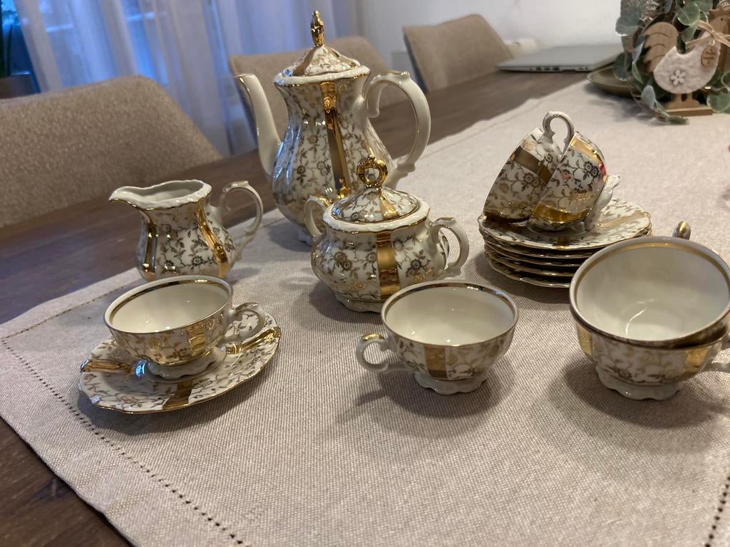 Oud theeservies met gouddecor, Duitse stijl, jaren 50, Antiek en Kunst, Antiek | Servies compleet, Ophalen