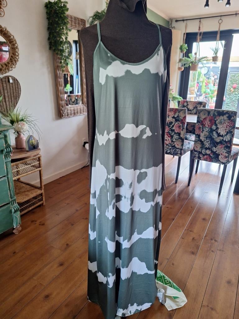 Jurk xl xxl groen wit, Maat 46/48 (XL) of groter, Ophalen of Verzenden, Zo goed als nieuw, Onder de knie