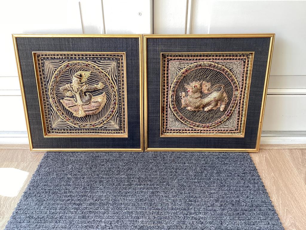 2 Birmese Kalaga tapijten, Antiek en Kunst, Ophalen of Verzenden