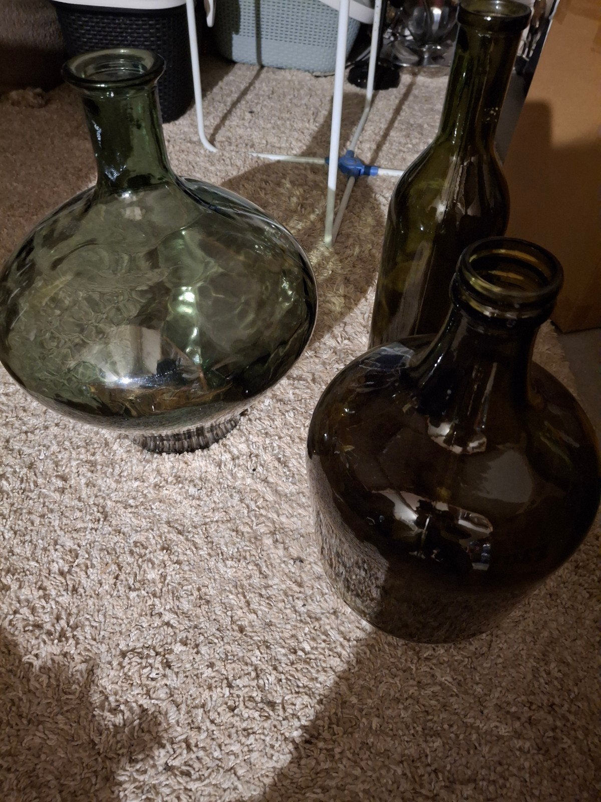 Set van 3 Vintage Groene Glazen Flessen/Vazen, Ophalen