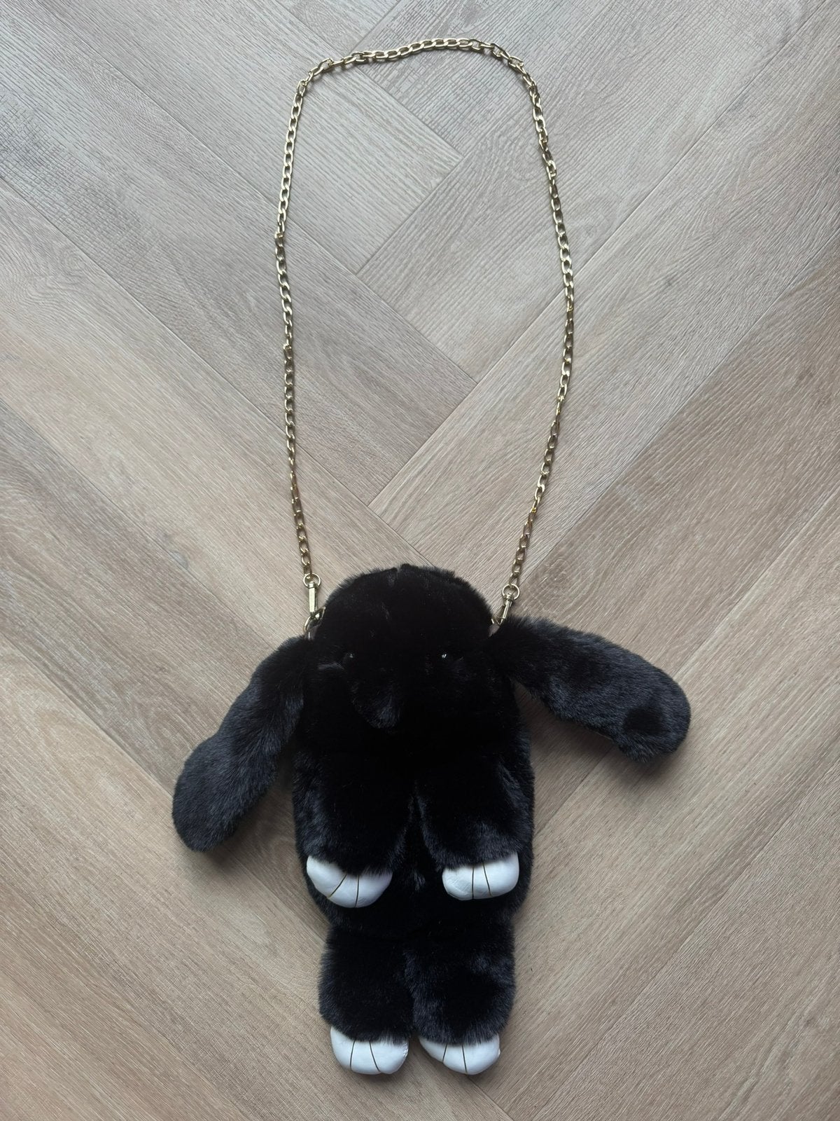 Konijn fluffy tasje zwart/wit, Ophalen of Verzenden, Zo goed als nieuw, Tas, Zwart