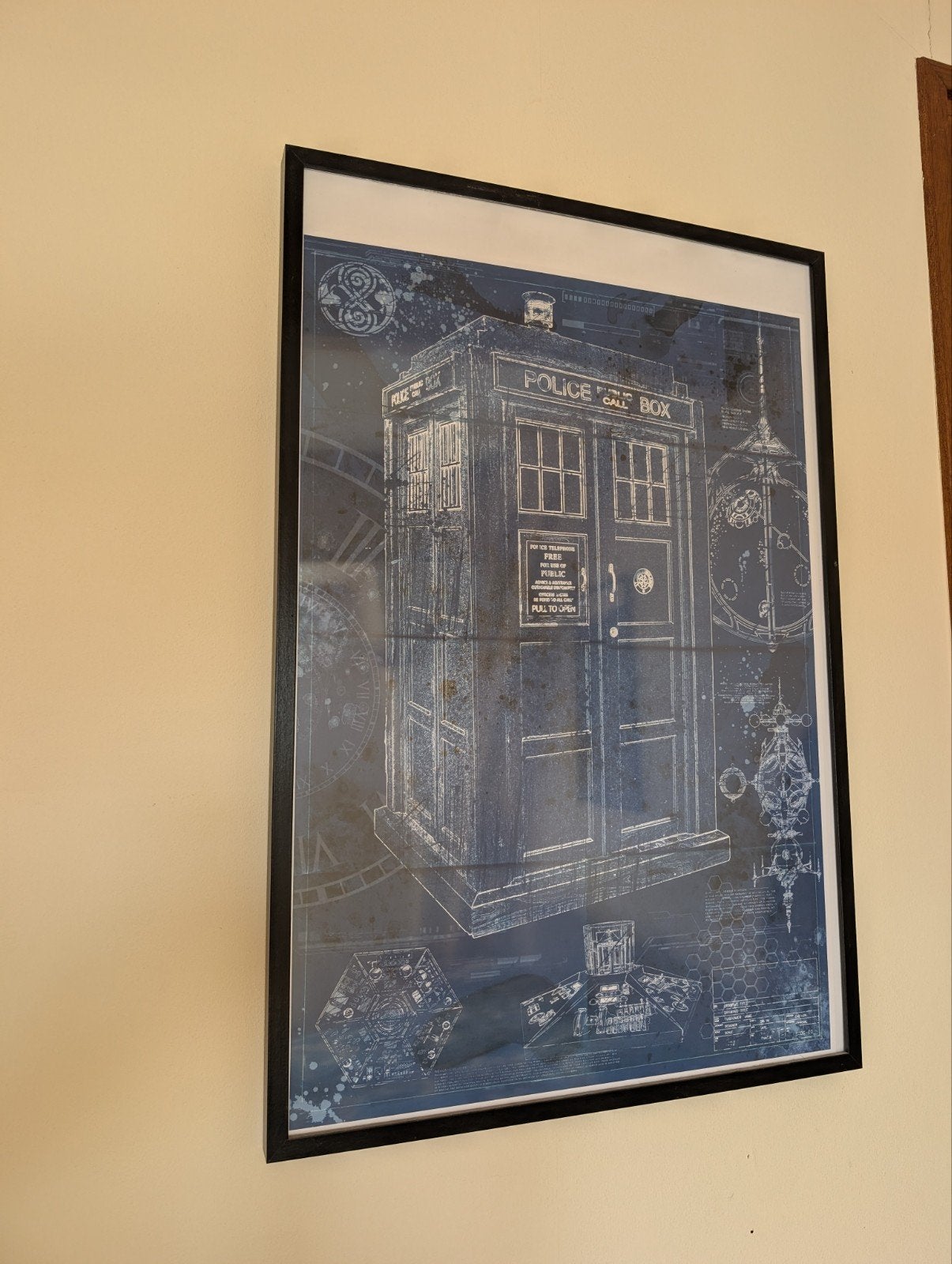 Tardis (DrWho) blauwdruk poster in zwart frame, Ophalen