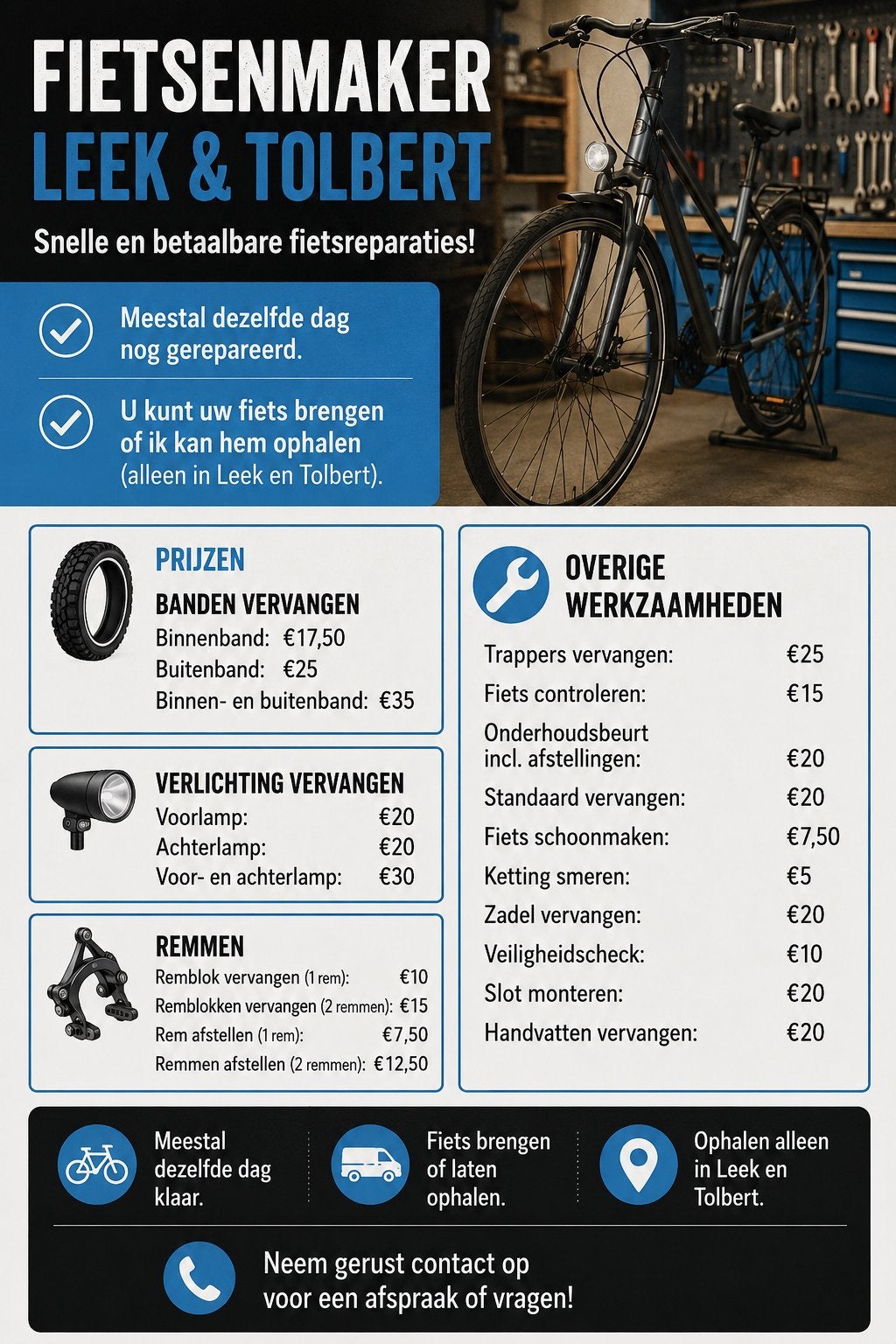 Fietsenmaker in leek, Ophalen, Zo goed als nieuw