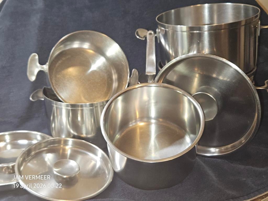 Gero Zilmeta Pannenset RVS - Vintage Kookgerei, Ophalen of Verzenden, Zo goed als nieuw, Rvs, Pannenset