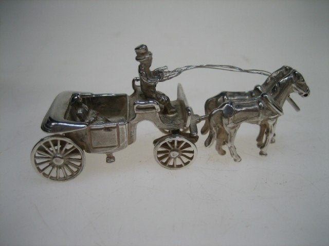 Zilveren miniatuur rijtuig met man op de bok Amsterdam  1977, Antiek en Kunst, Antiek | Goud en Zilver, Verzenden, Zilver