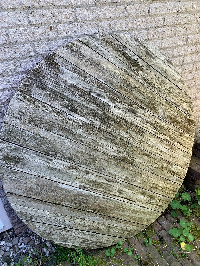 Tafelblad tuintafel, Tuin en Terras, Ophalen, Gebruikt, Rond, Hout