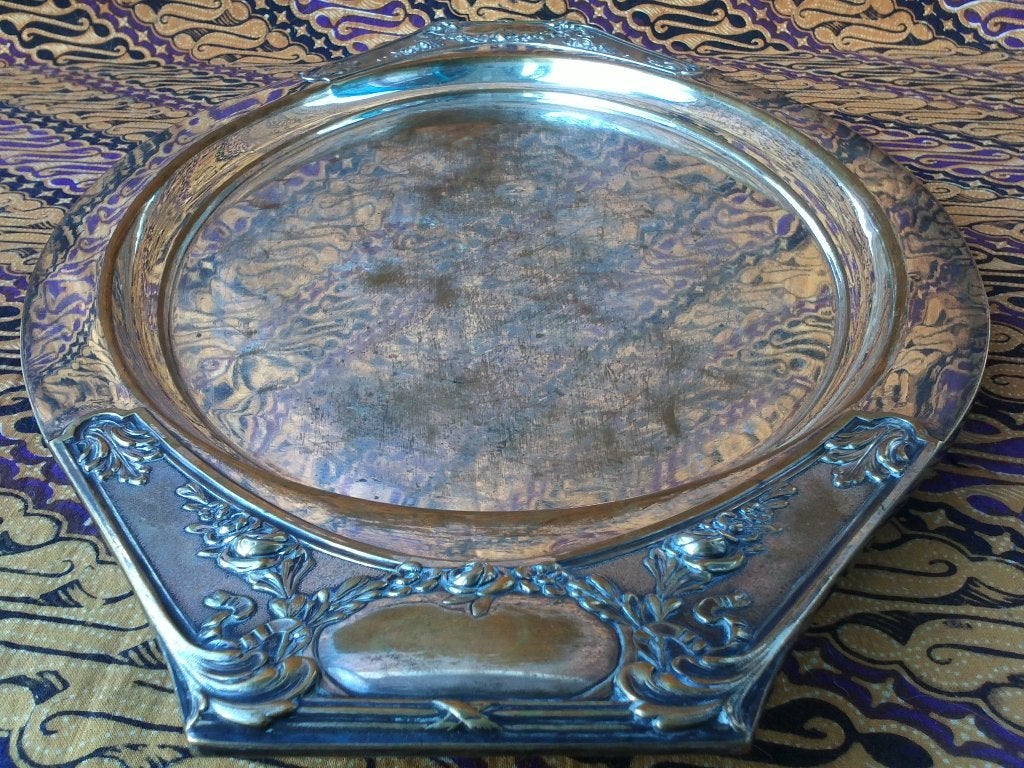 Mooi groot antiek silverplate dienblad uit Frankrijk 49 cm., Ophalen of Verzenden