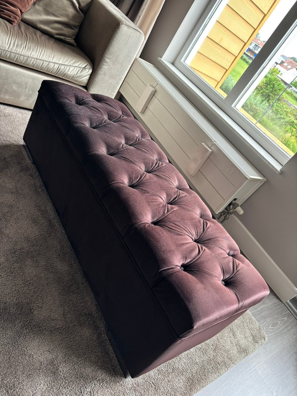 Fluwelen velvet poef/hocker 120 cm – Eric Kuster style, Ophalen, Gebruikt, Luxe, Minder dan 50 cm