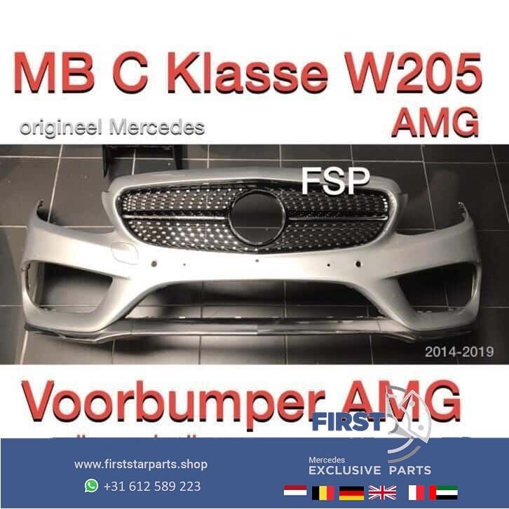 W205 AMG Line Voorbumper + diamond gril Mercedes C Klasse 43, Auto-onderdelen, Carrosserie en Plaatwerk, Gebruikt, -, Voor, Ophalen of Verzenden