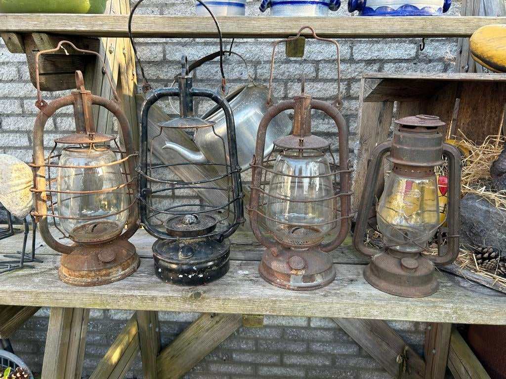 4 Antieke olielampen/ stormlampen., Antiek en Kunst, Antiek | Lampen, Ophalen