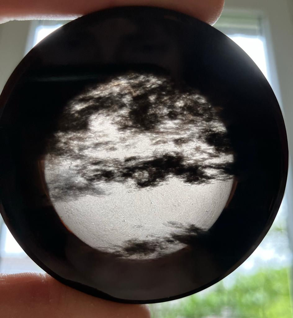 Zwarte obsidiaan schijf/cilinder steen, Ophalen of Verzenden, Zo goed als nieuw
