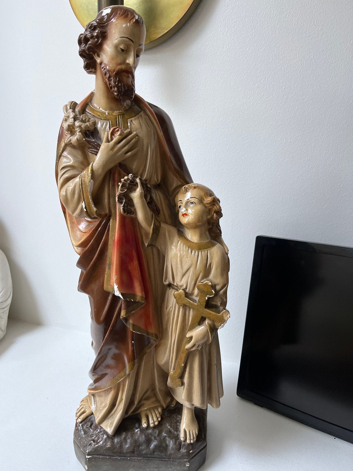 Vintage beeld Jozef met kindje Jezus - Religieuze kunst, Ophalen