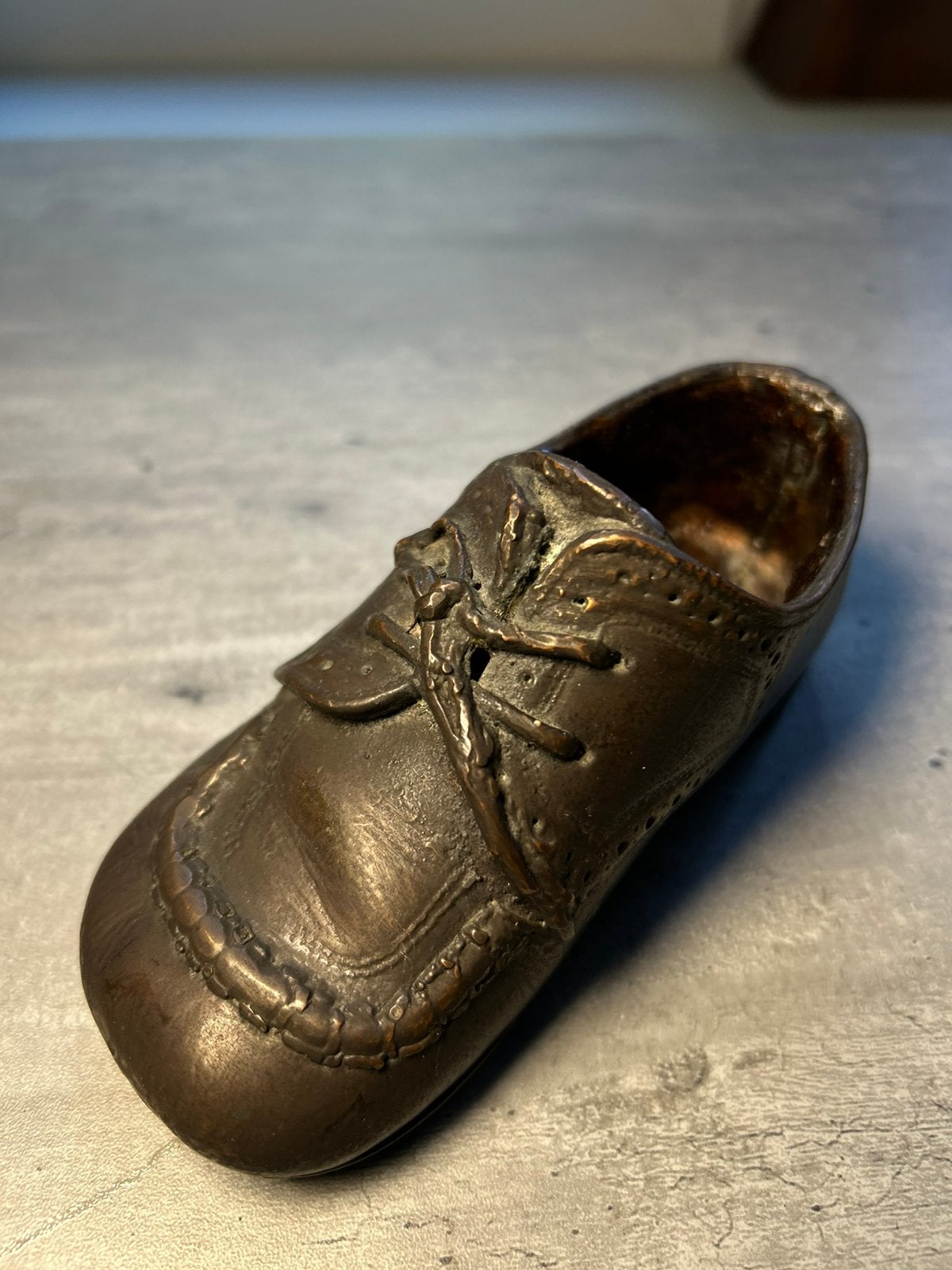 Vintage Bronzen schoentje, zoolmaat 14 cm, Ophalen of Verzenden