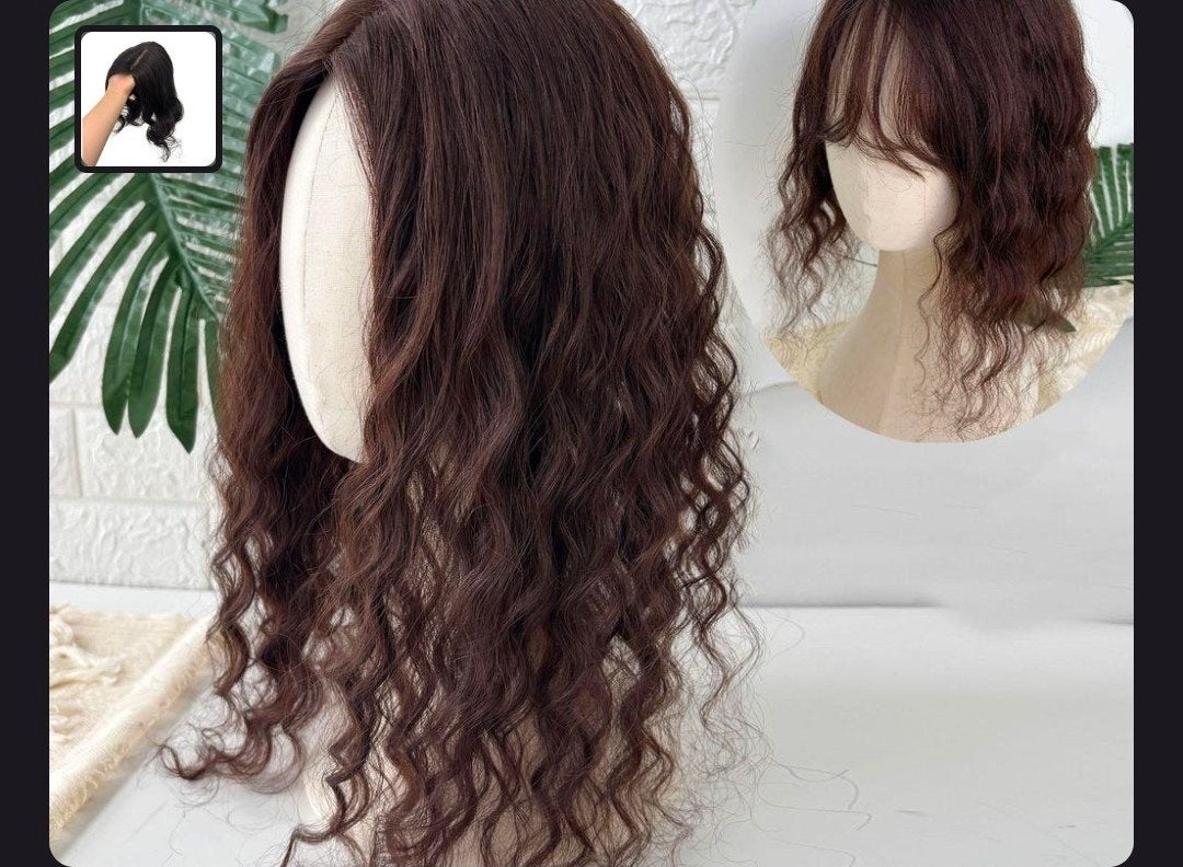 Nieuwe 100% Echt Haar Pruik / Hair Topper - Golvend Bruin, Ophalen