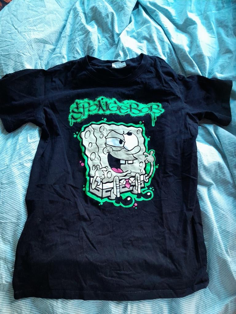 Spongebob shirt maat 170/176, Ophalen, Spongebob squarepants, Zwart, Gedragen