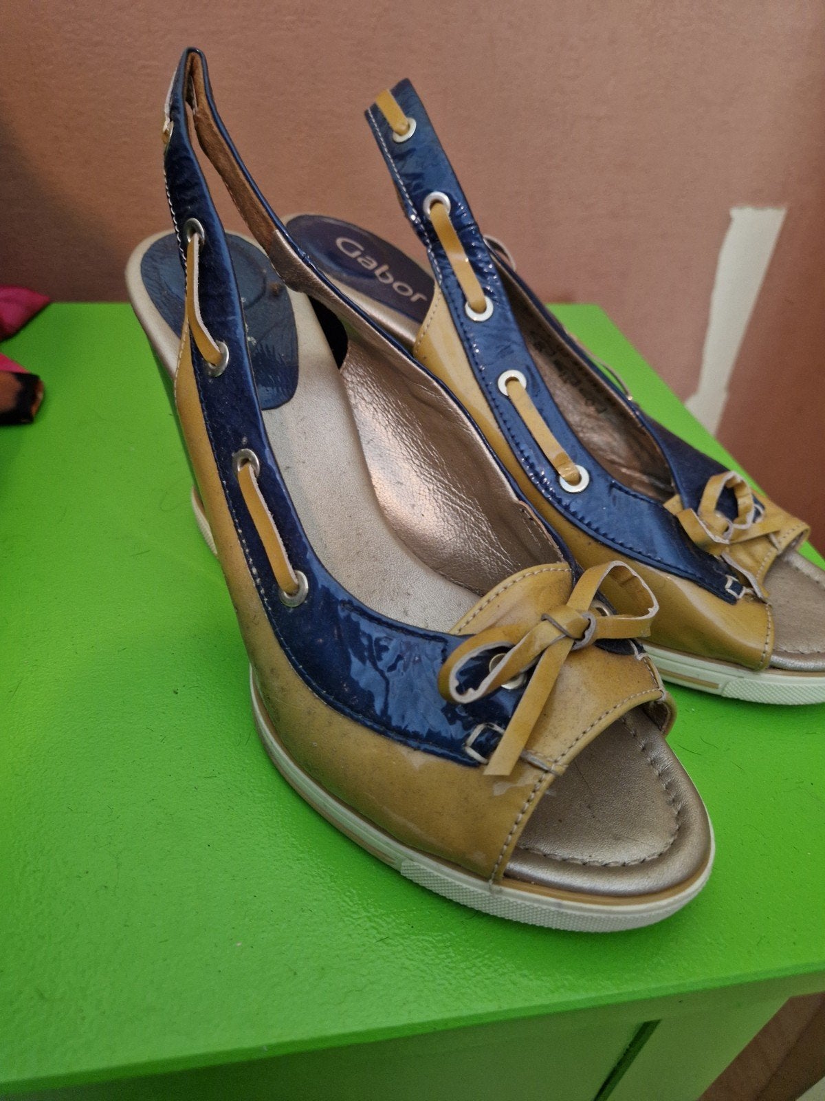 Gabor sleehakken - Blauw/Geel, Blauw, Gabor, Gedragen, Sandalen of Muiltjes