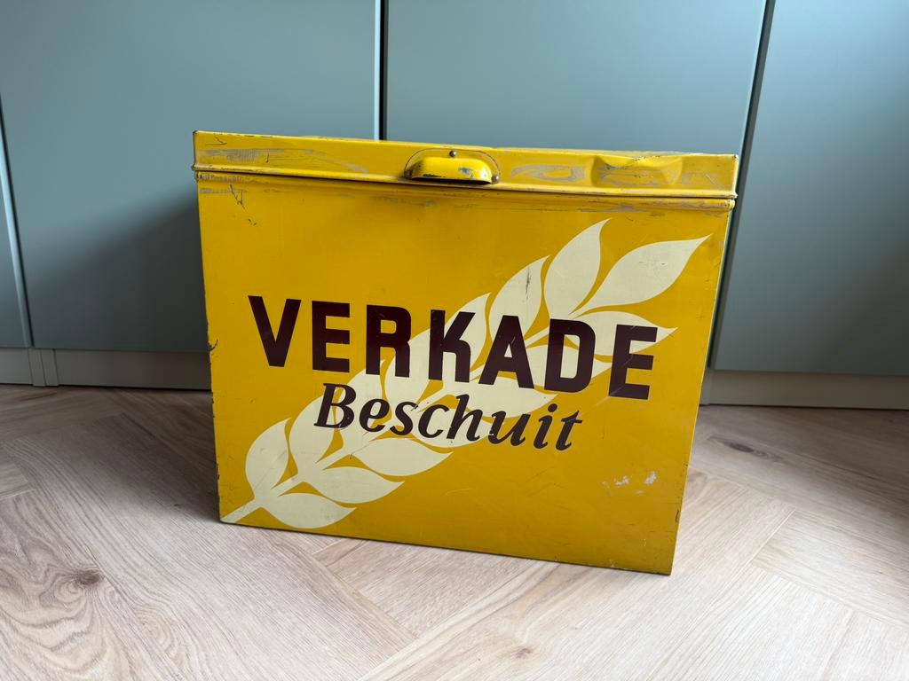 Prachtig groot Verkade beschuit winkel blik, Ophalen of Verzenden, Gebruikt, Koek(jes), Verkade
