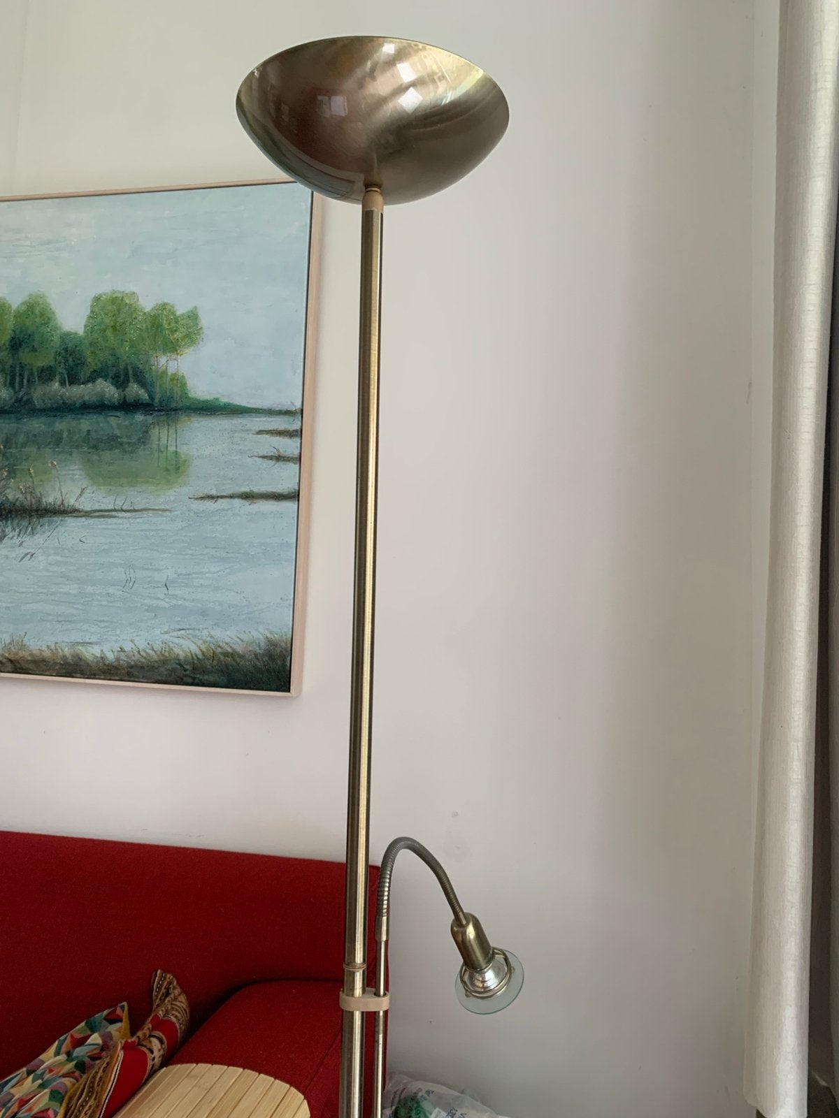 Stijlvolle Uplighter met Leeslamp - Bronskleurig Metaal, Ophalen, Gebruikt, Metaal, 150 tot 200 cm